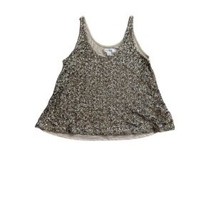 Decree Tan Gold All Over‎ Sequins Embellished Sparkle Tank Top Medium